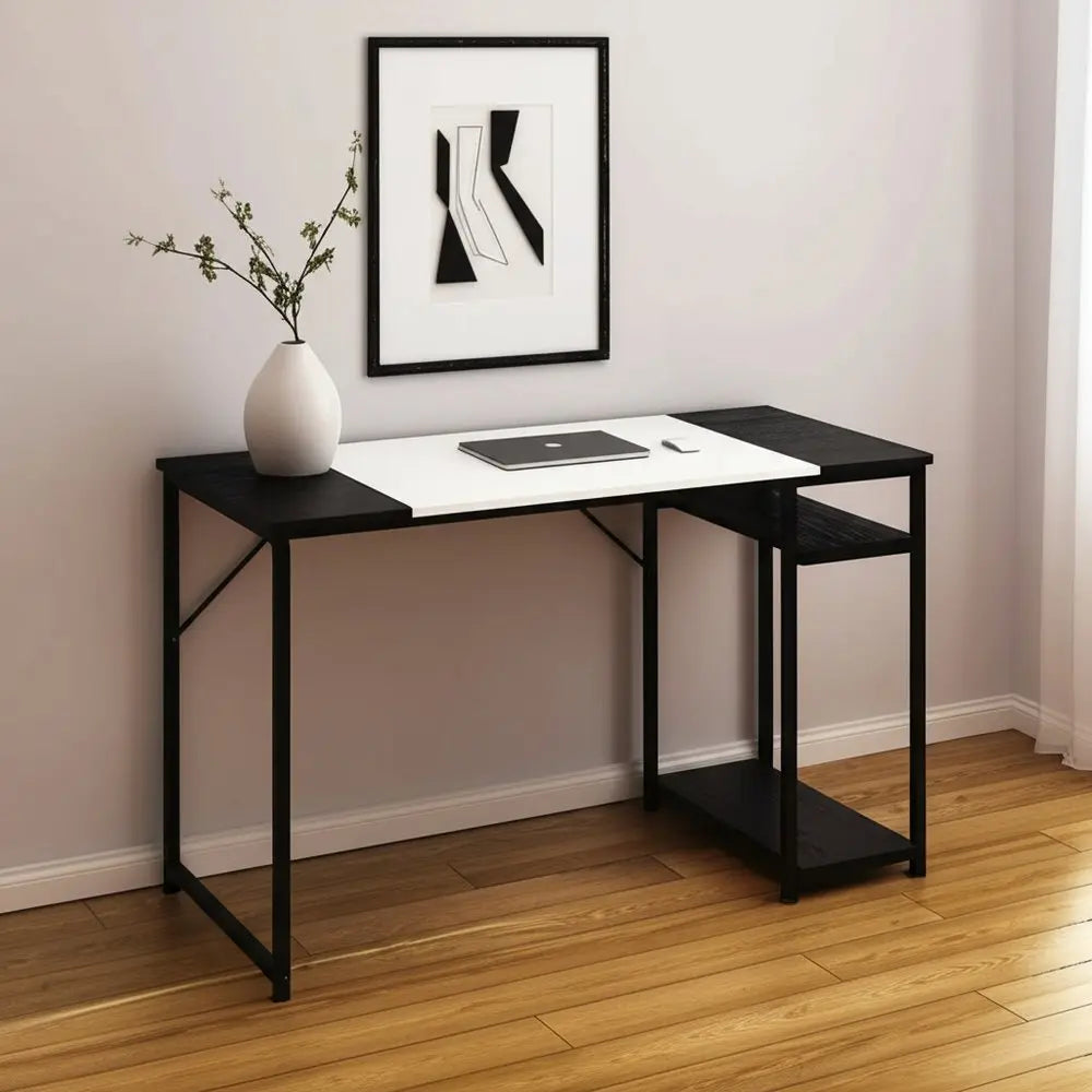 47" Black and White Wood and Metal H-Shape Computer Desk HomeRoots