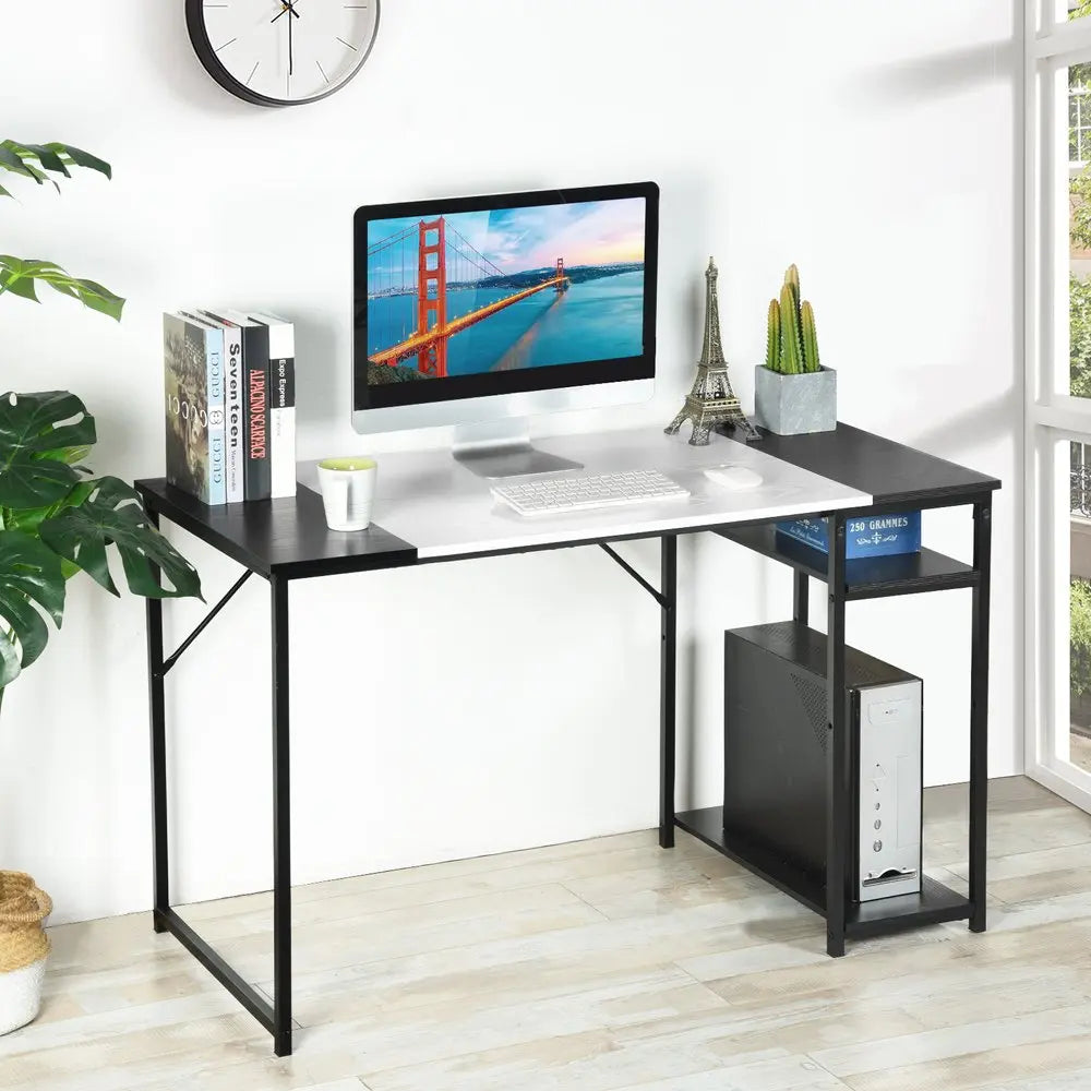 47" Black and White Wood and Metal H-Shape Computer Desk HomeRoots
