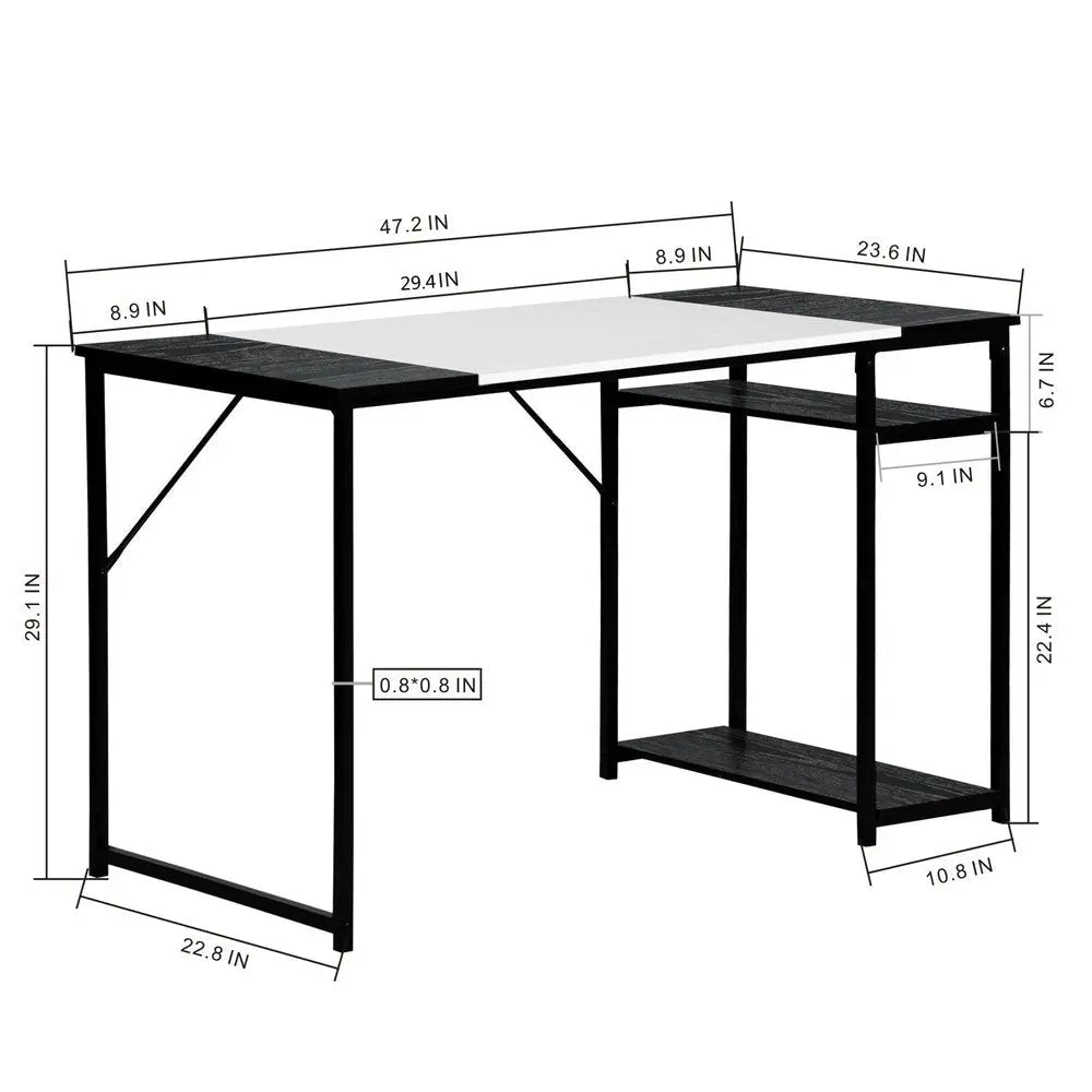 47" Black and White Wood and Metal H-Shape Computer Desk HomeRoots