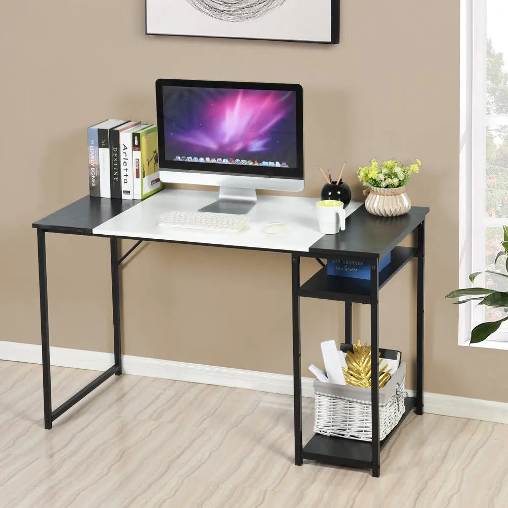 47" Black and White Wood and Metal H-Shape Computer Desk HomeRoots