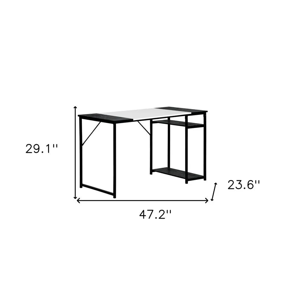 47" Black and White Wood and Metal H-Shape Computer Desk HomeRoots