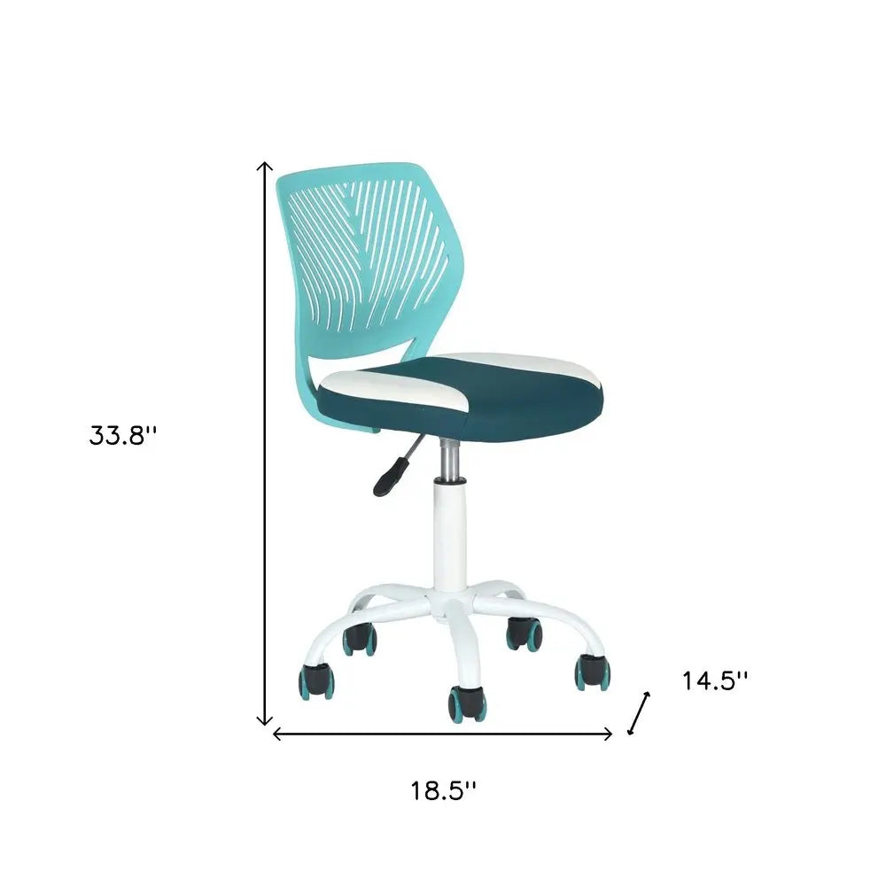 Aqua Teal Blue and White Adjustable Height Swivel Rolling Office Chair HomeRoots