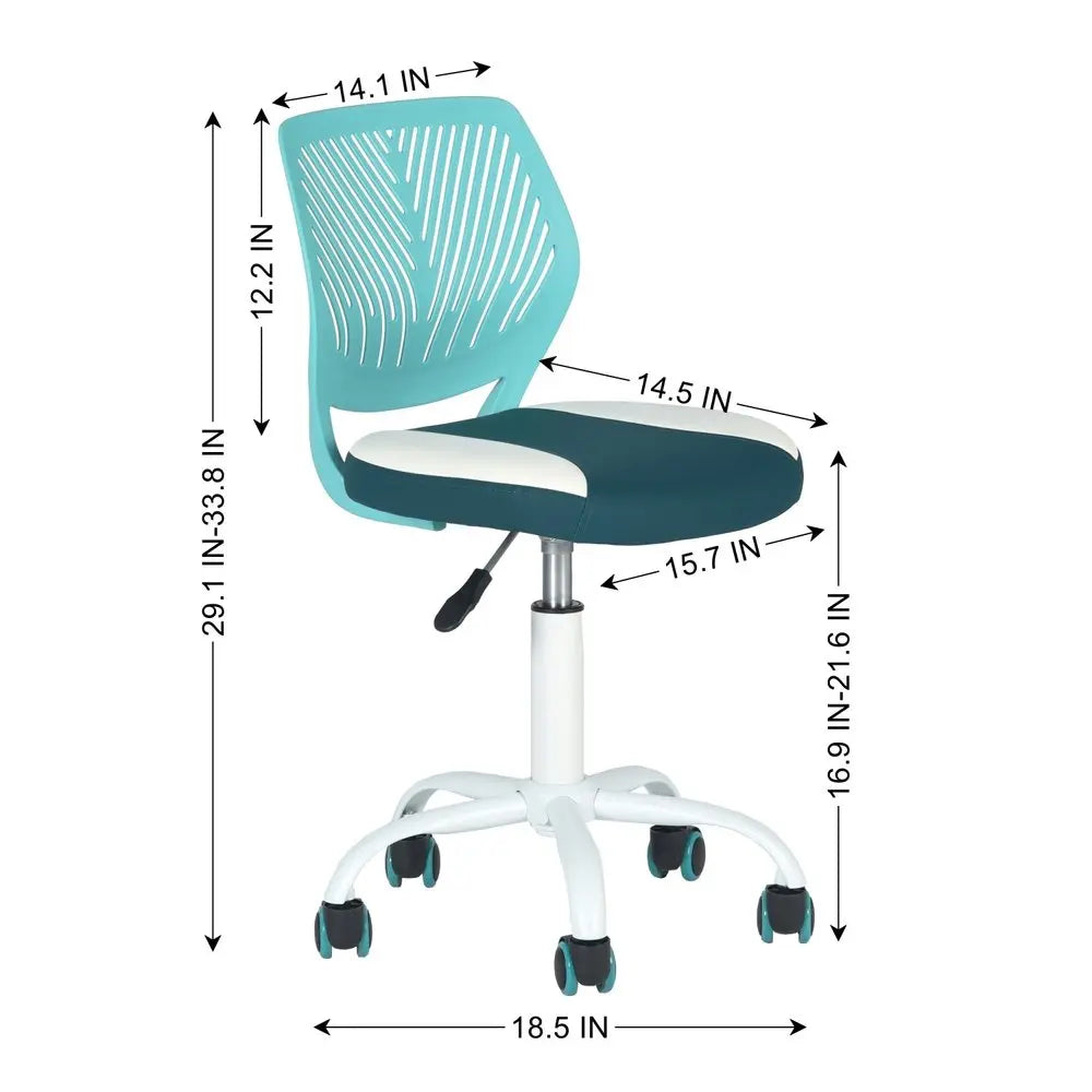 Aqua Teal Blue and White Adjustable Height Swivel Rolling Office Chair HomeRoots
