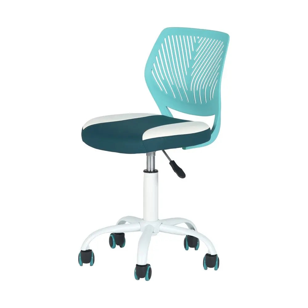 Aqua Teal Blue and White Adjustable Height Swivel Rolling Office Chair HomeRoots
