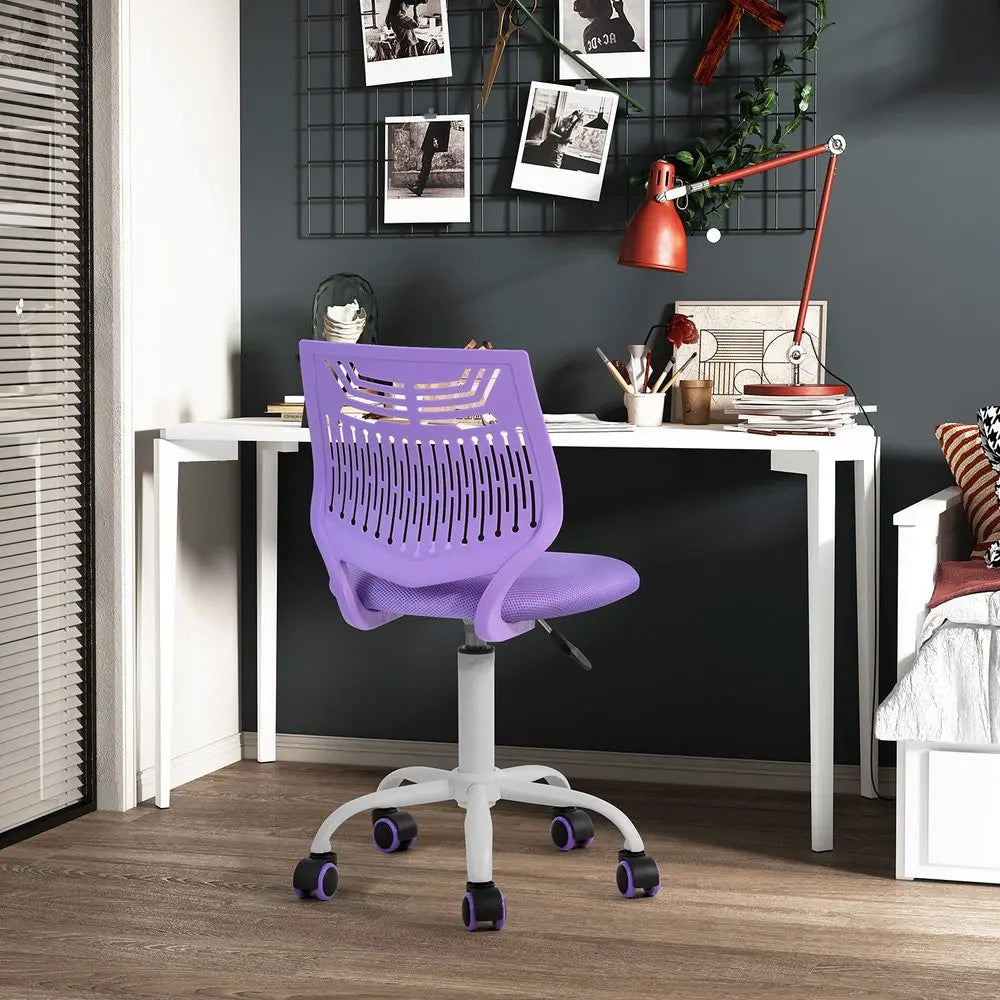 Purple and White Adjustable Height Swivel Rolling Office Chair HomeRoots