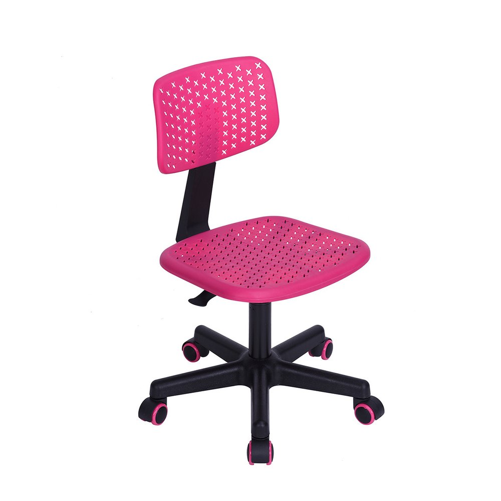 Silla de oficina giratoria con ruedas y altura ajustable en color rosa intenso y negro