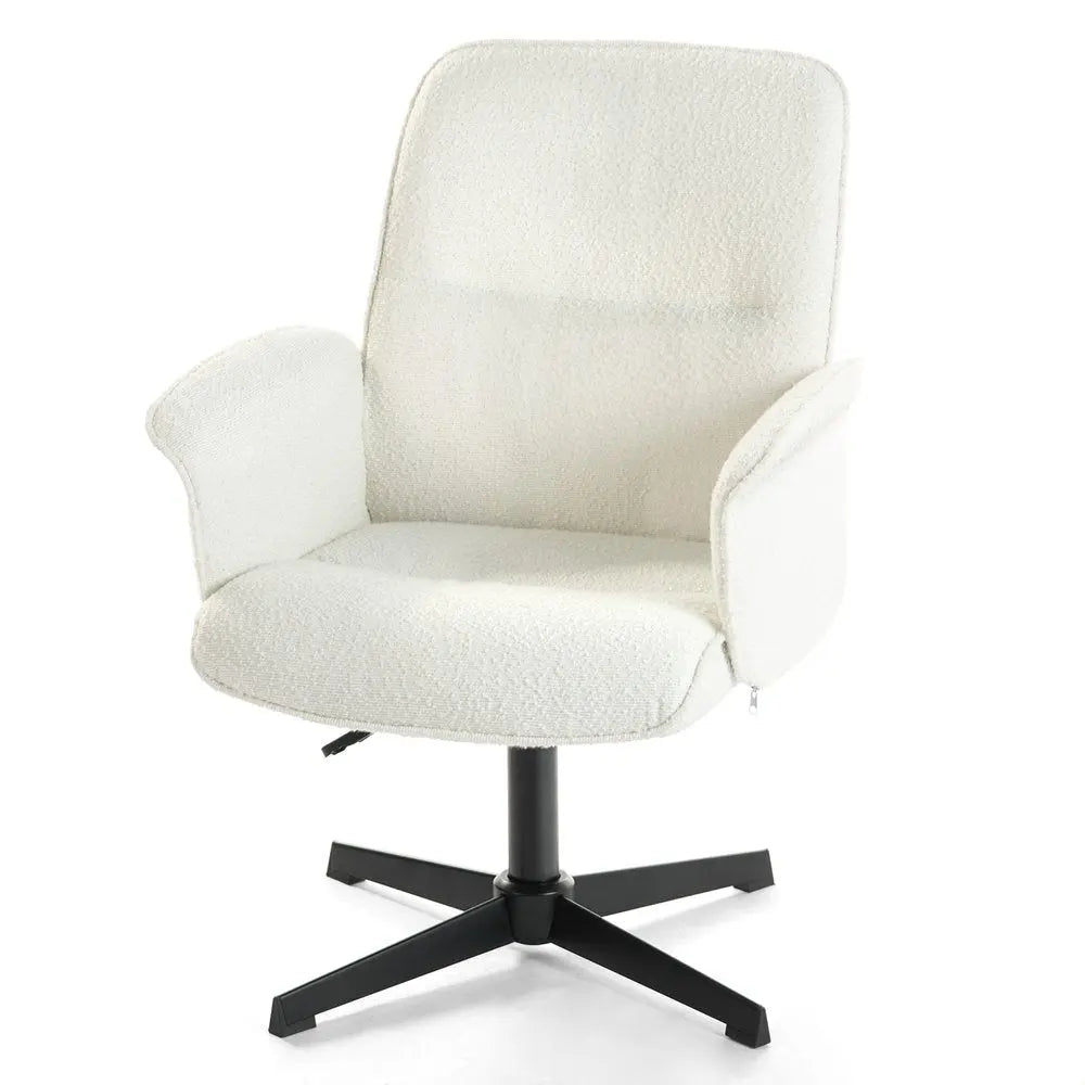 Off White and Black Boucle Adjustable Height Swivel Executive Office Chair HomeRoots