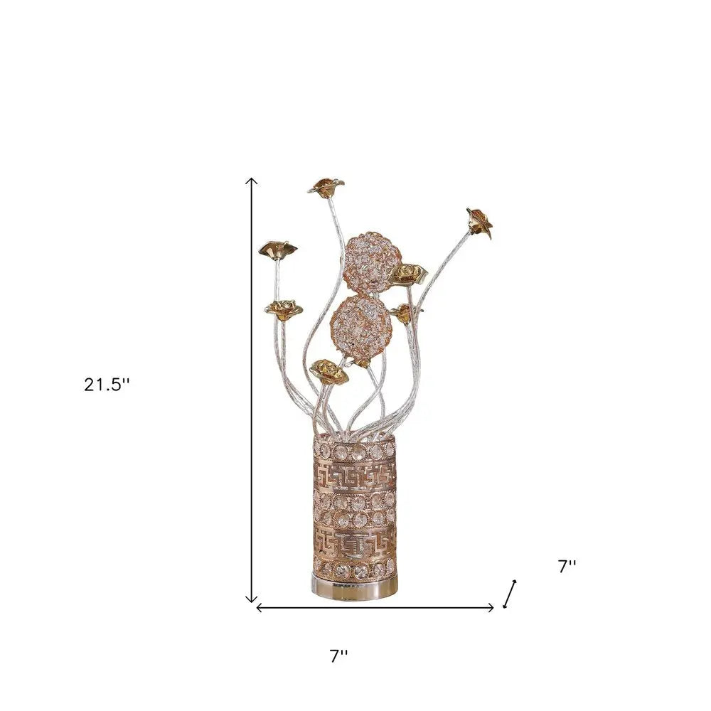 22" Silver And Rose Gold Metal And Acrylic Flowers Bedside Lamp HomeRoots