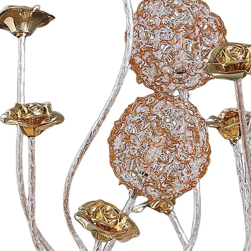 22" Silver And Rose Gold Metal And Acrylic Flowers Bedside Lamp HomeRoots