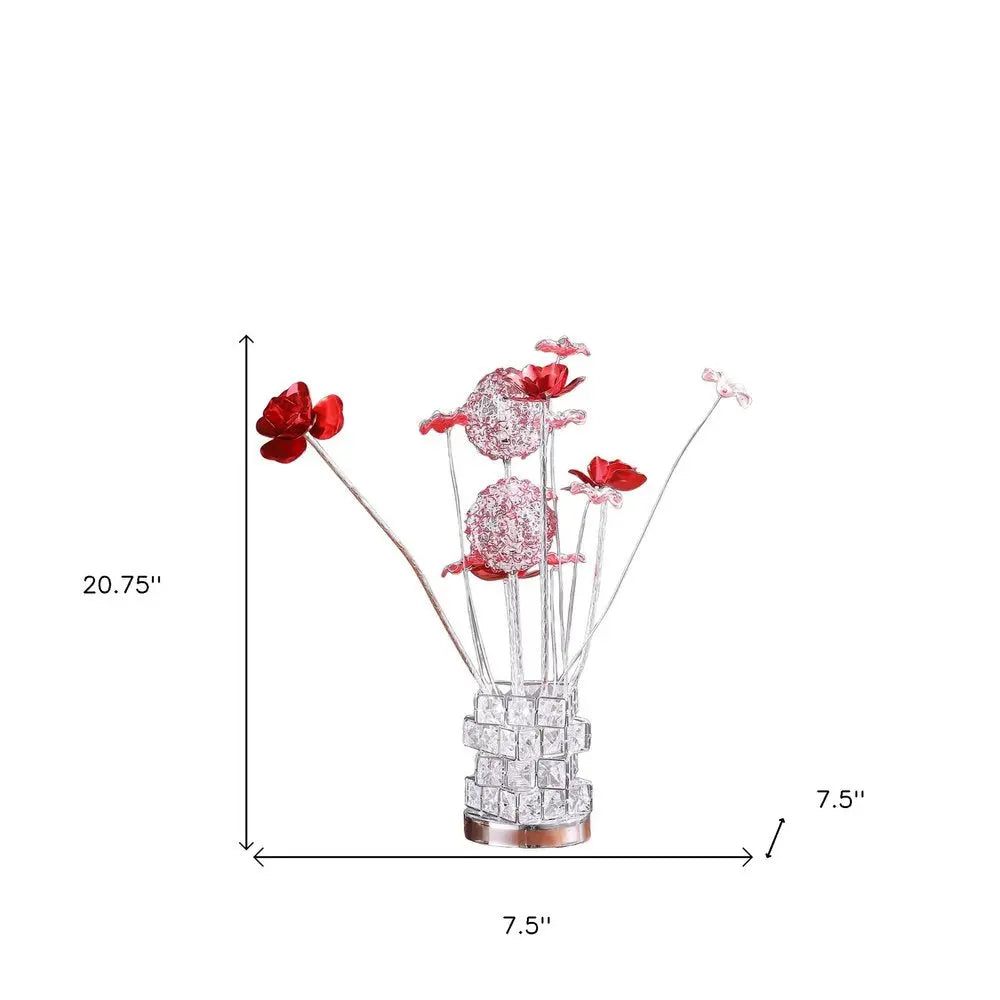 21" Silver and Clear Metal and Faux Crystal Geometric And Roses Bedside Lamp HomeRoots