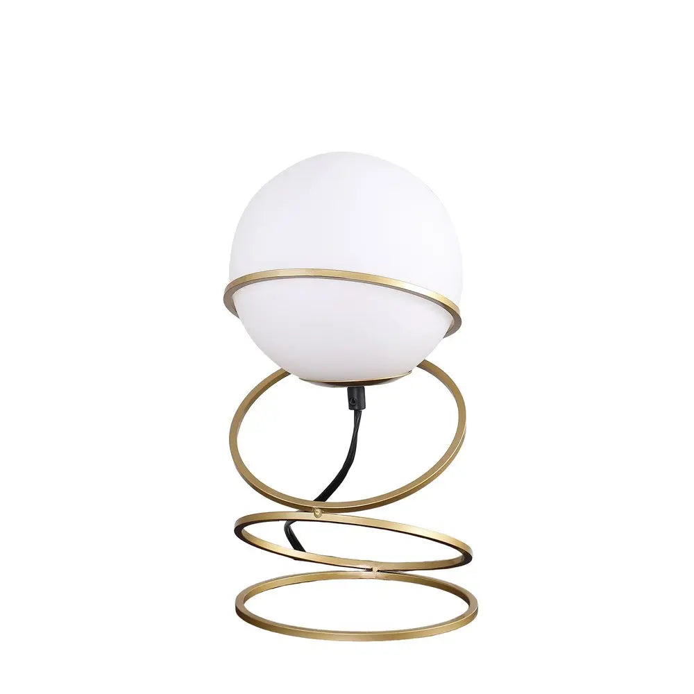 14" Gold Metal Geo Spiral Bedside Lamp With White Globe Shade HomeRoots