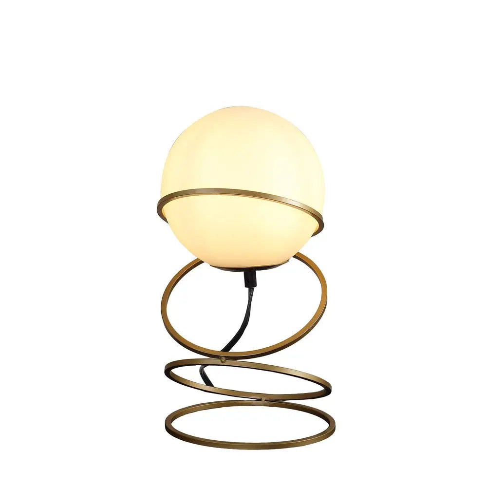 14" Gold Metal Geo Spiral Bedside Lamp With White Globe Shade HomeRoots