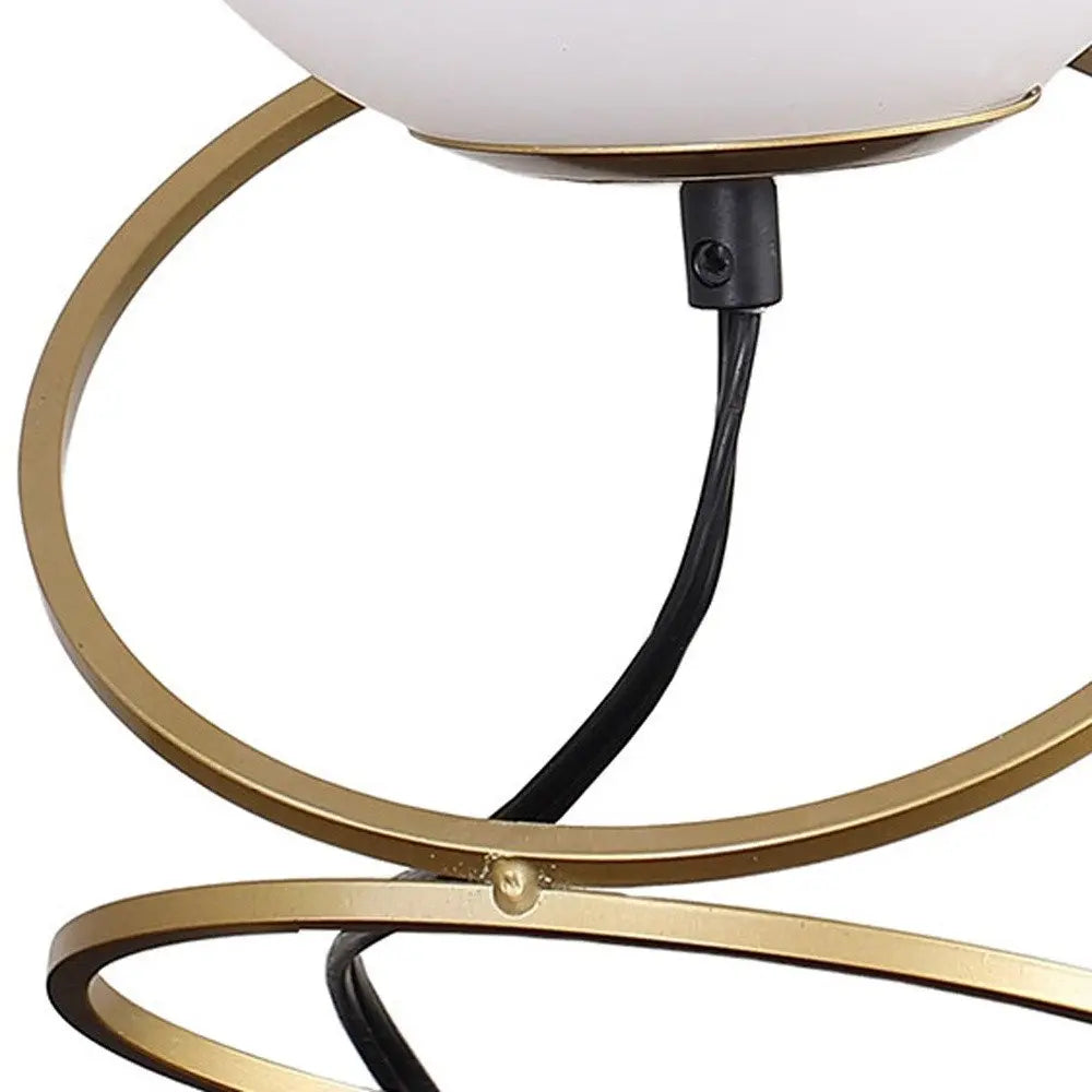 14" Gold Metal Geo Spiral Bedside Lamp With White Globe Shade HomeRoots