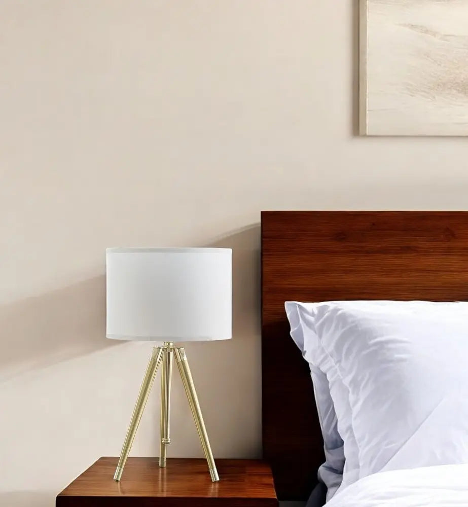 Gold Metal Adjustable Height Tripod Table Lamp With White Drum Shade HomeRoots