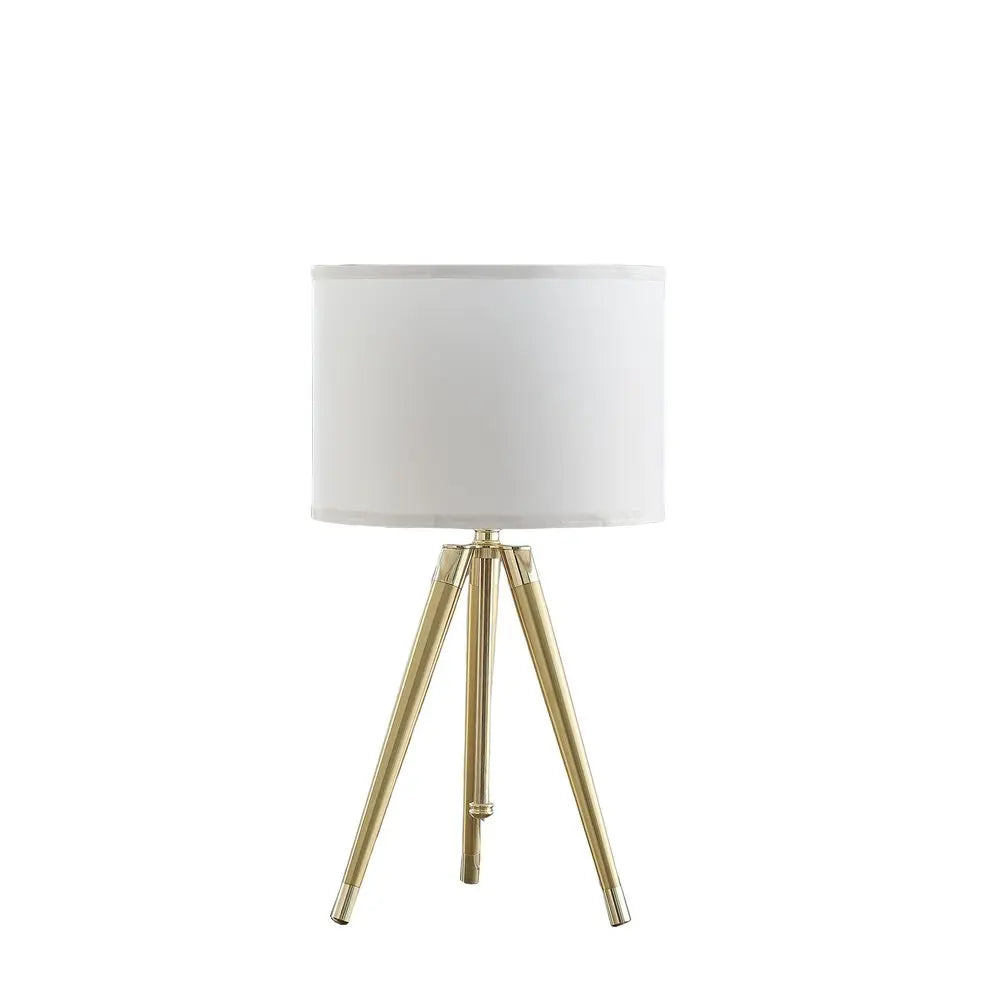 Gold Metal Adjustable Height Tripod Table Lamp With White Drum Shade HomeRoots