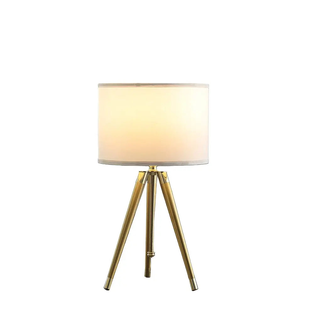 Gold Metal Adjustable Height Tripod Table Lamp With White Drum Shade HomeRoots