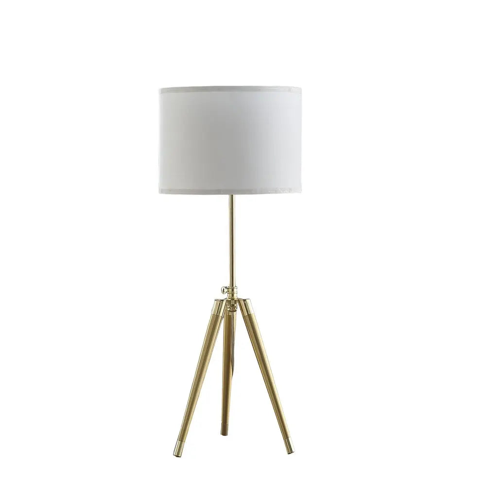 Gold Metal Adjustable Height Tripod Table Lamp With White Drum Shade HomeRoots