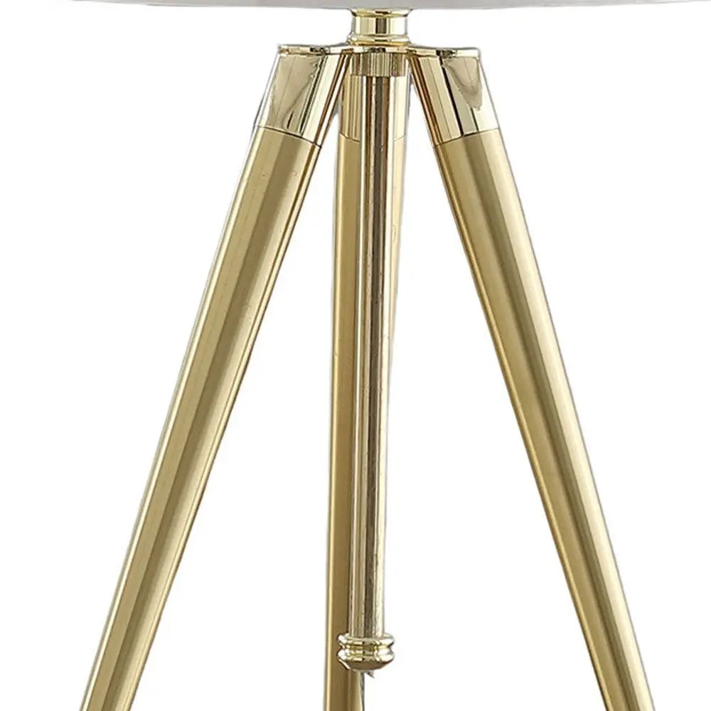 Gold Metal Adjustable Height Tripod Table Lamp With White Drum Shade HomeRoots