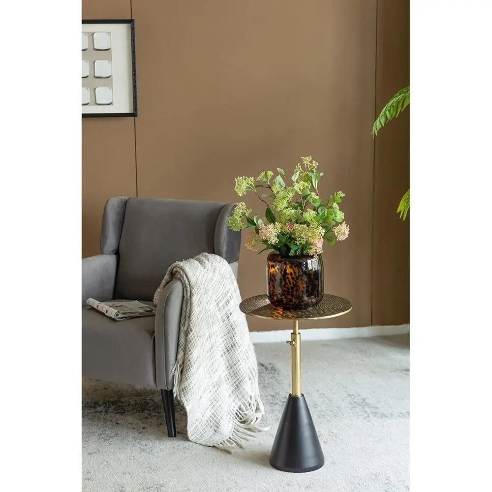 8" Amber And Black Animal Print Glass Round Table Vase