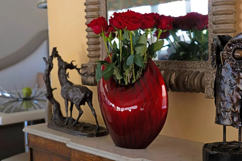 14" Red Striped Aluminum Table Vase HomeRoots