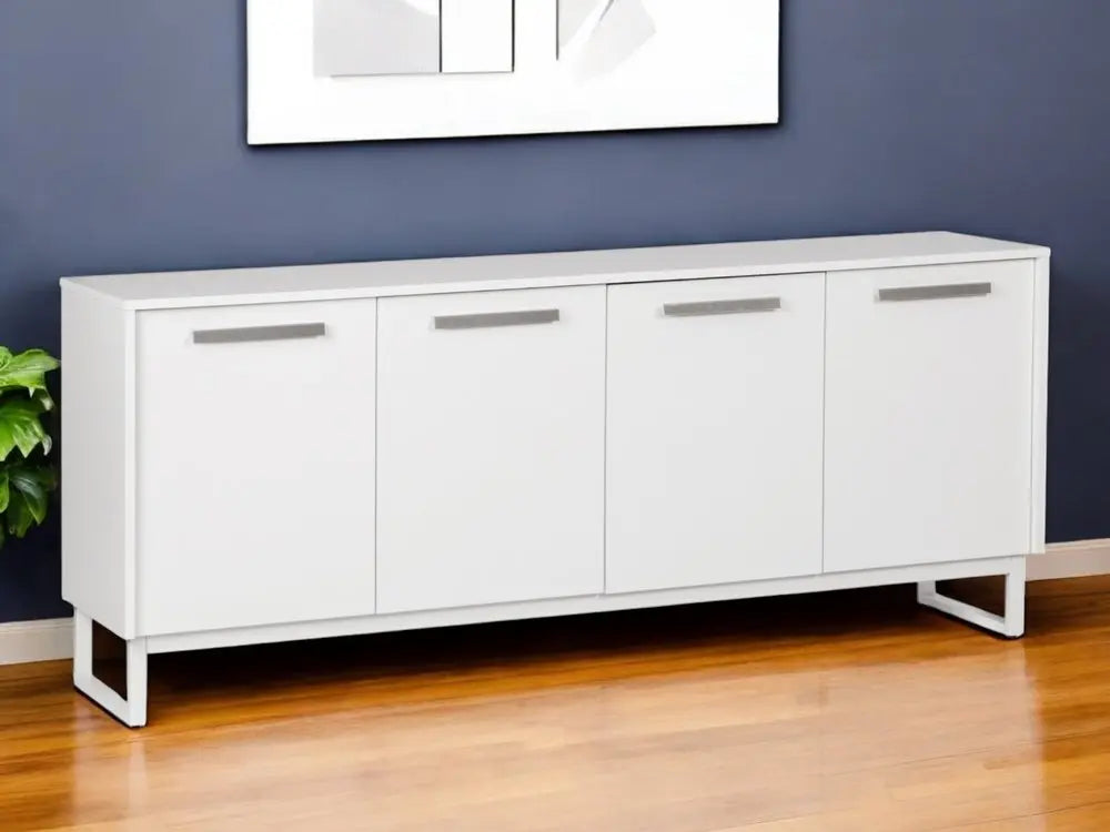 75" White Wood Console Accent Cabinet With Four Doors HomeRoots