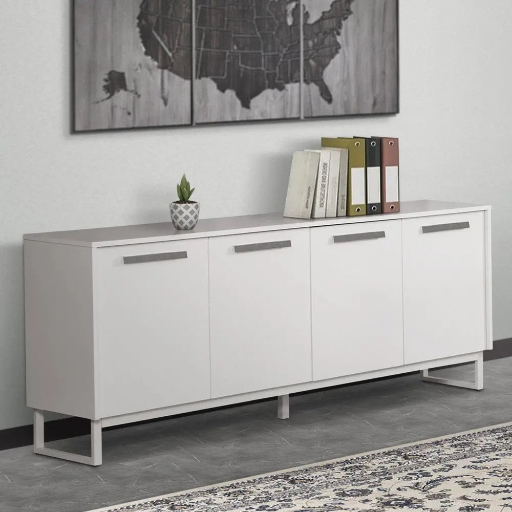 75" White Wood Console Accent Cabinet With Four Doors HomeRoots