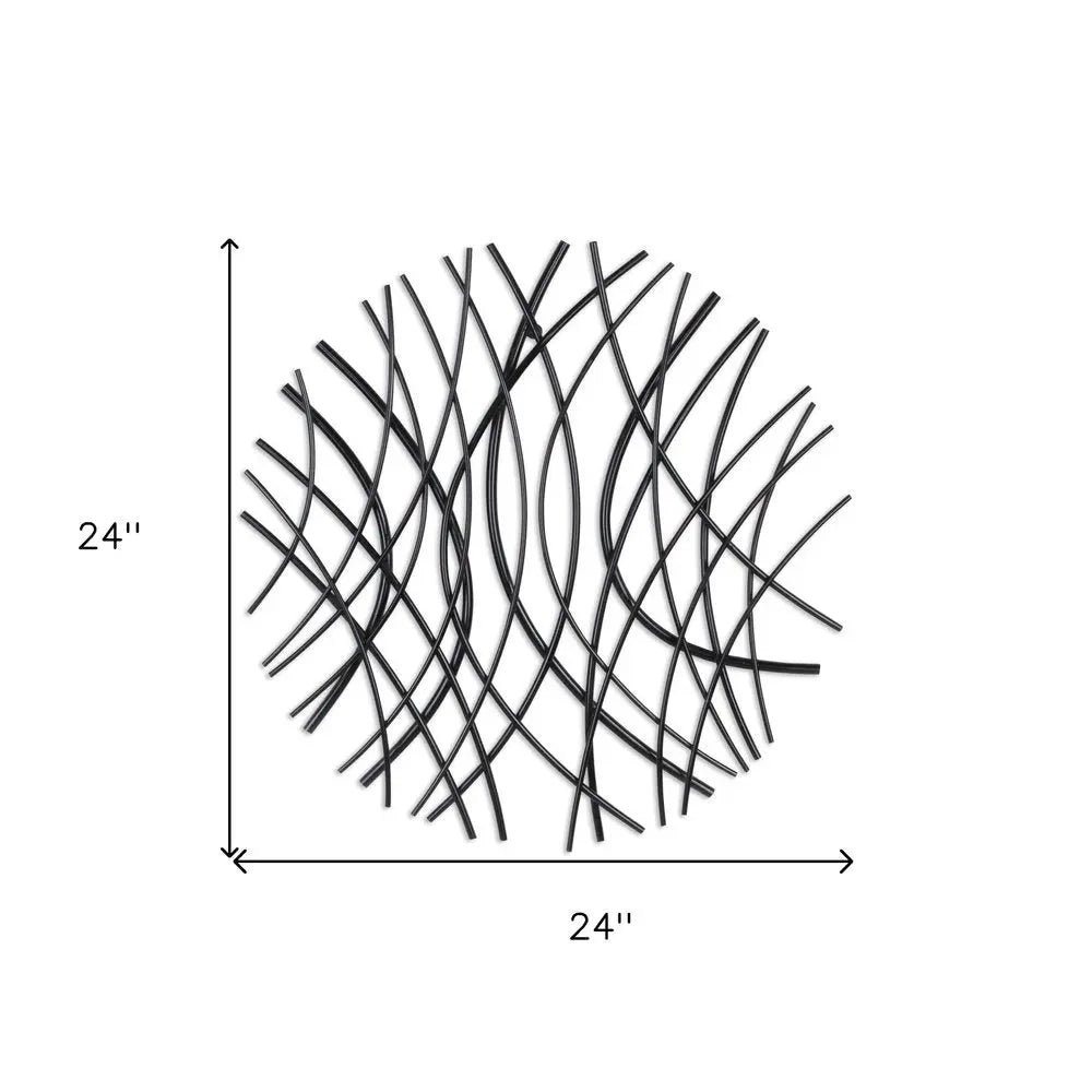 24" X 24" Black Metal Circle Abstract Hanging Dimensional Sculpture HomeRoots