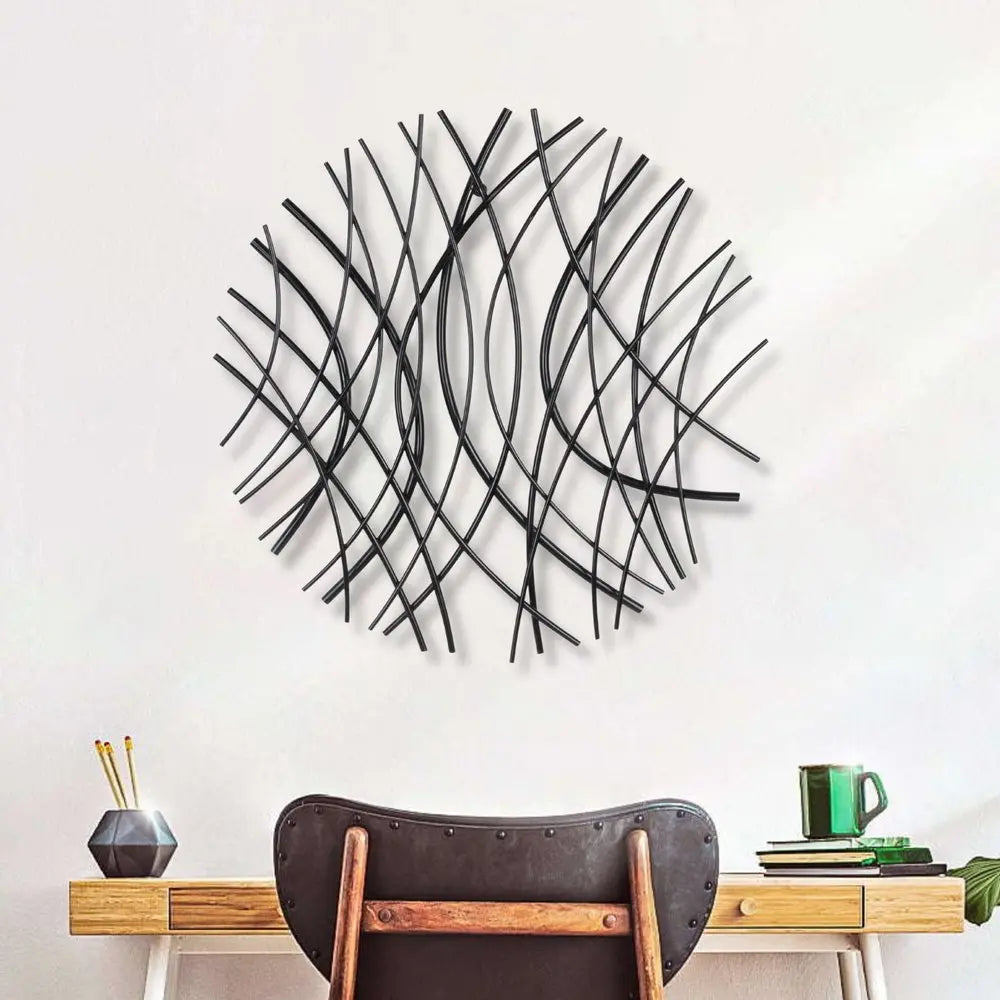 24" X 24" Black Metal Circle Abstract Hanging Dimensional Sculpture HomeRoots