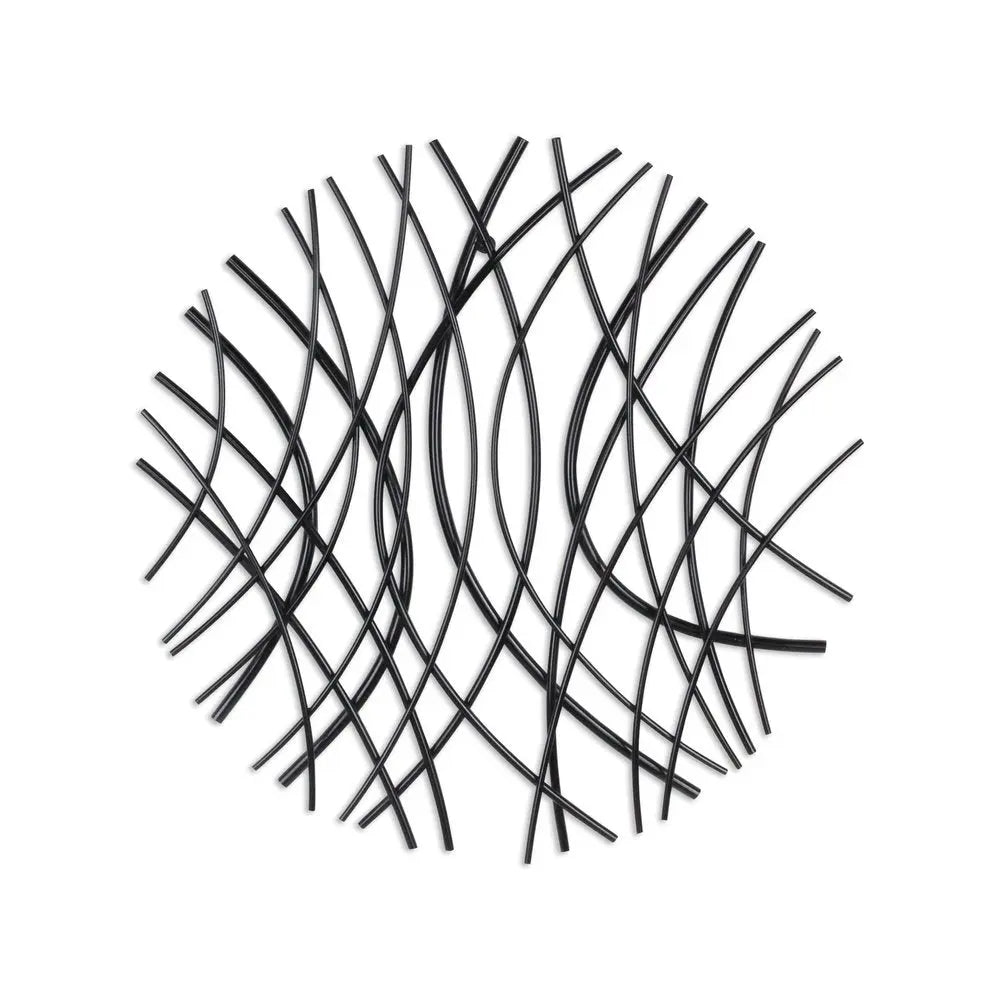 24" X 24" Black Metal Circle Abstract Hanging Dimensional Sculpture HomeRoots