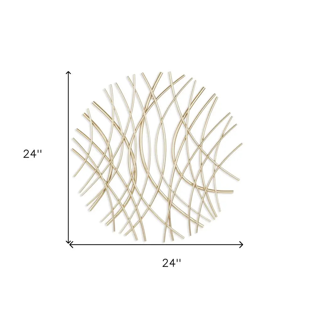24" X 24" Gold Metal Circle Abstract Hanging Dimensional Sculpture HomeRoots