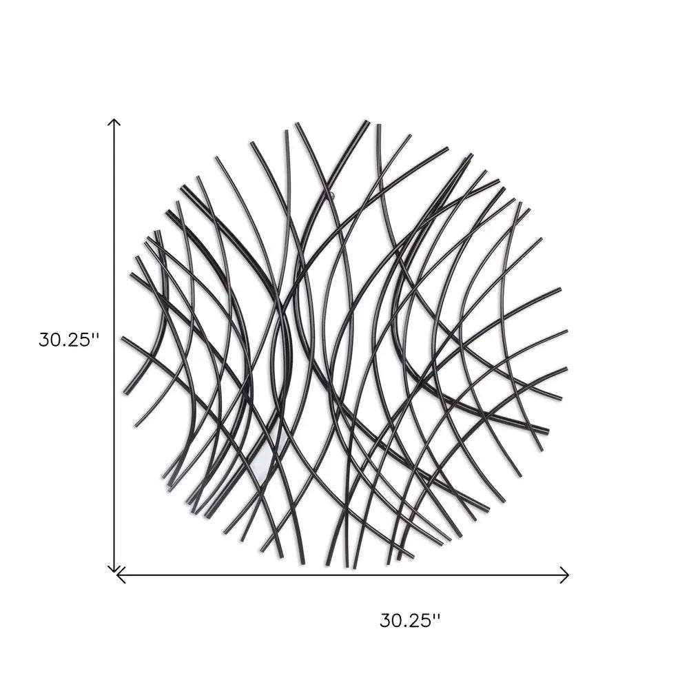 30" X 30" Black Metal Circle Abstract Hanging Dimensional Sculpture HomeRoots