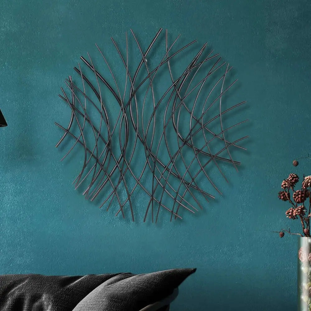 30" X 30" Black Metal Circle Abstract Hanging Dimensional Sculpture HomeRoots