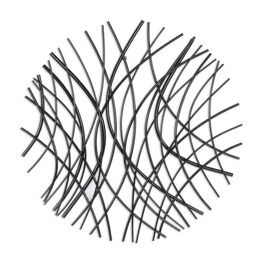 30" X 30" Black Metal Circle Abstract Hanging Dimensional Sculpture HomeRoots