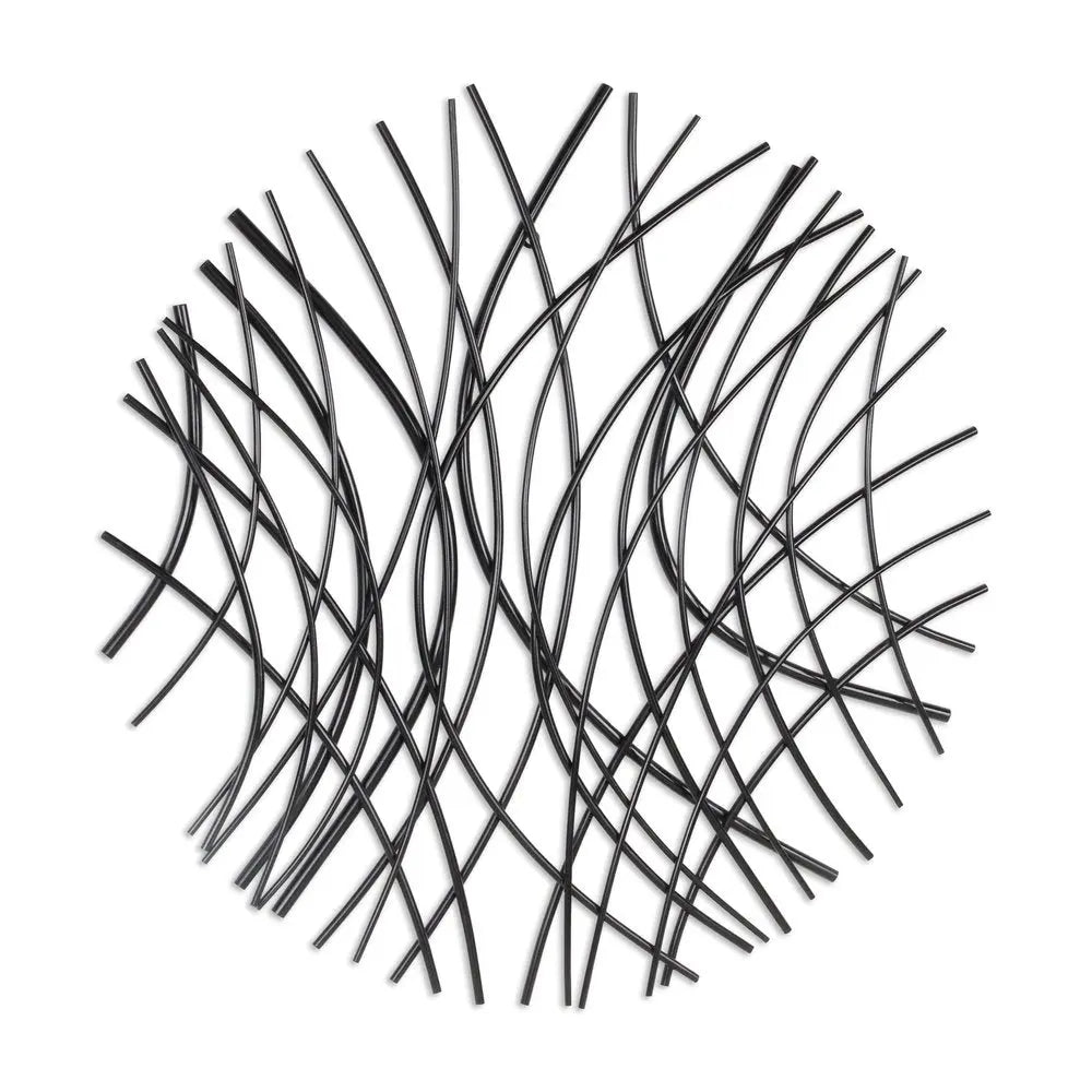 30" X 30" Black Metal Circle Abstract Hanging Dimensional Sculpture HomeRoots