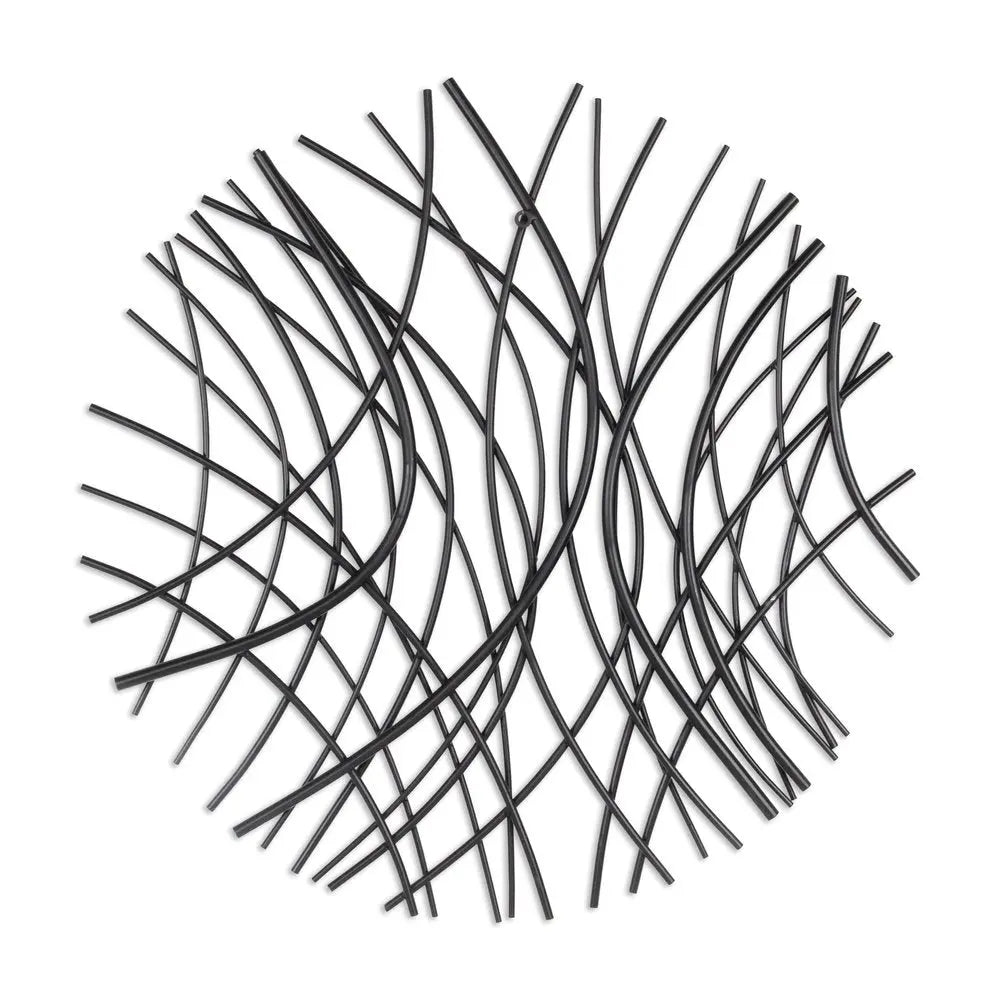 30" X 30" Black Metal Circle Abstract Hanging Dimensional Sculpture HomeRoots