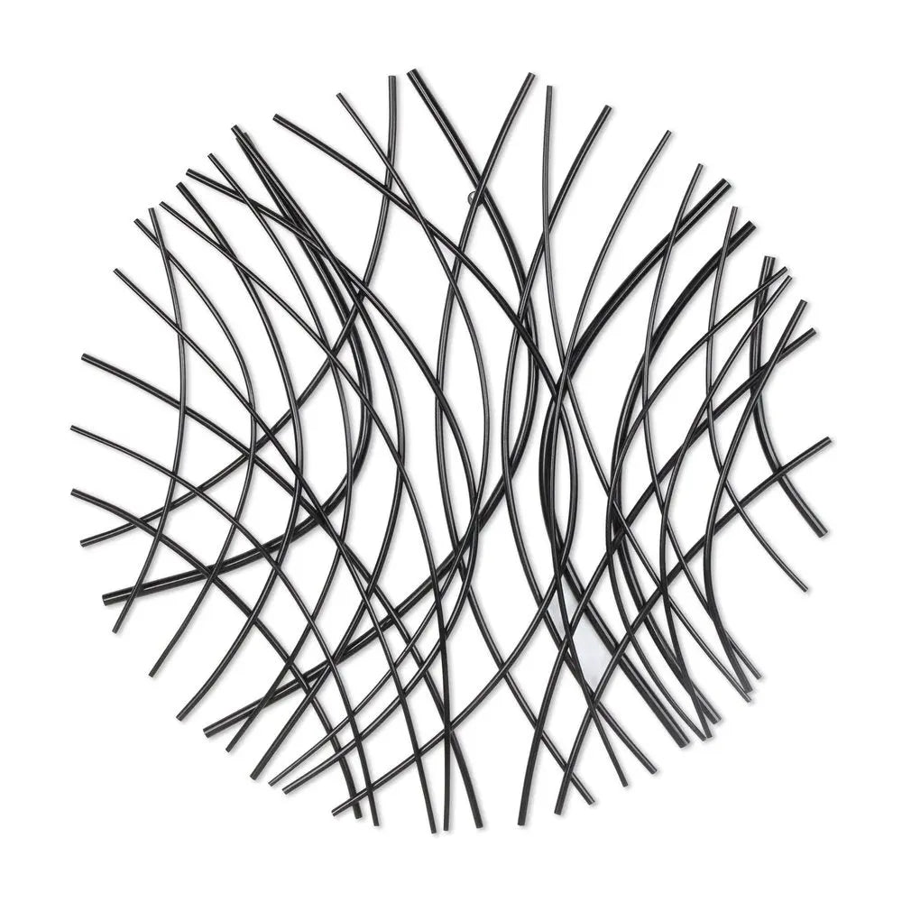 30" X 30" Black Metal Circle Abstract Hanging Dimensional Sculpture HomeRoots