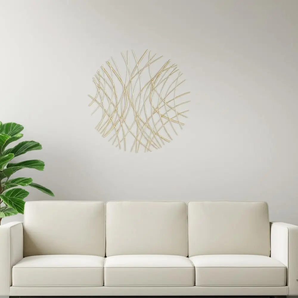 30" X 30" Gold Metal Circle Abstract Hanging Dimensional Sculpture HomeRoots