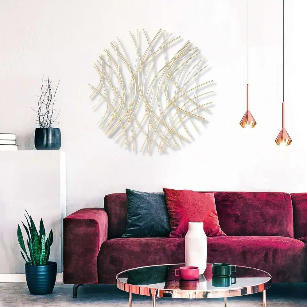 30" X 30" Gold Metal Circle Abstract Hanging Dimensional Sculpture HomeRoots