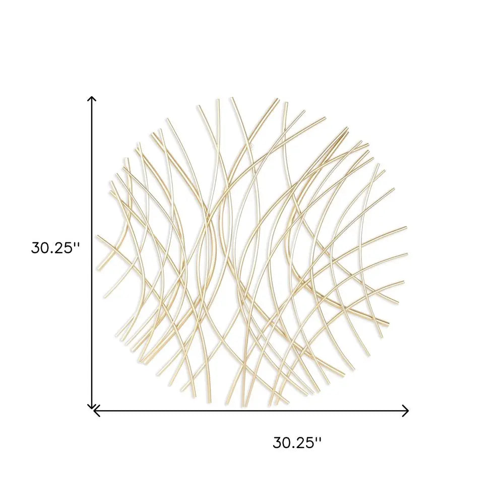 30" X 30" Gold Metal Circle Abstract Hanging Dimensional Sculpture HomeRoots