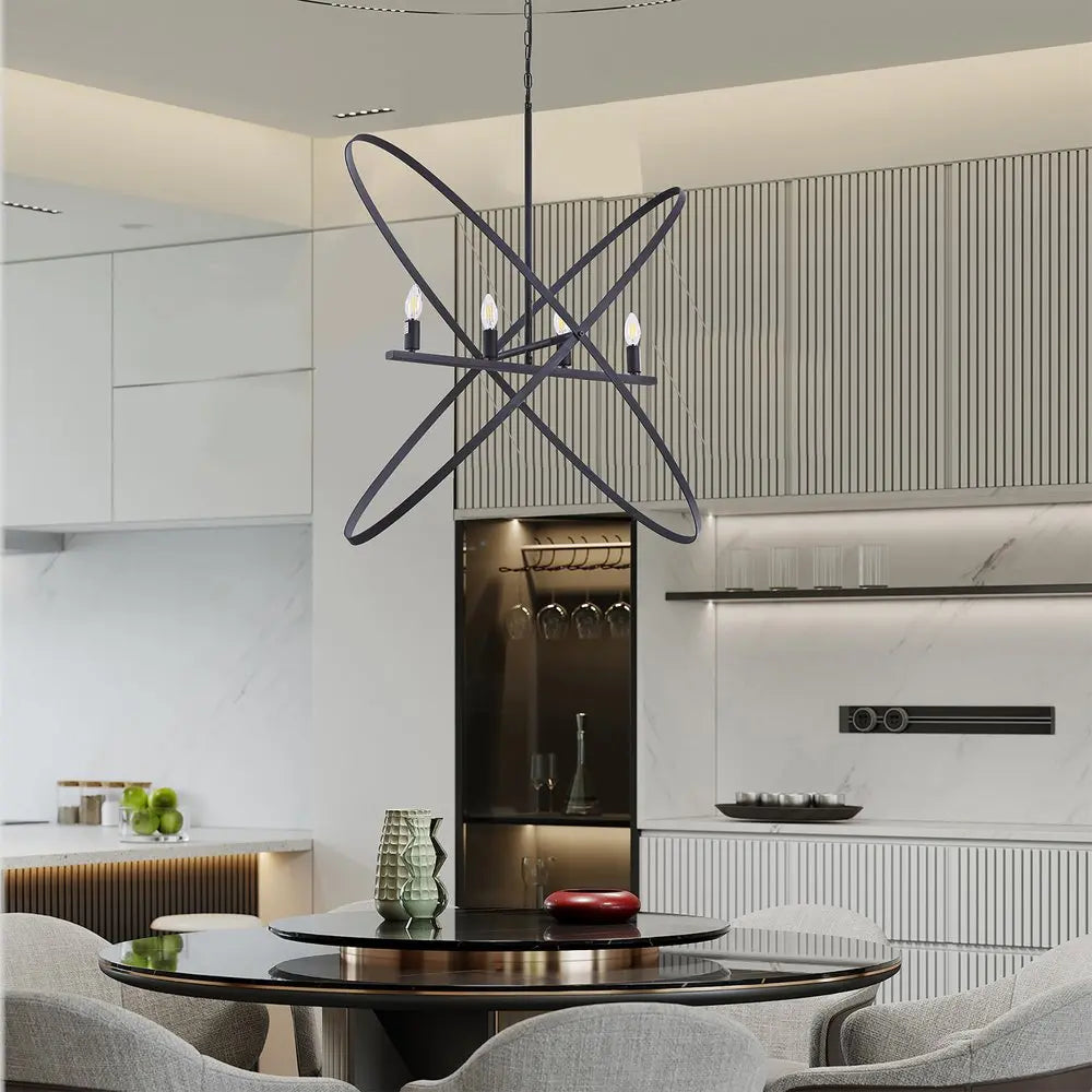 Black Unique Statement Four Light Metal Chandelier HomeRoots
