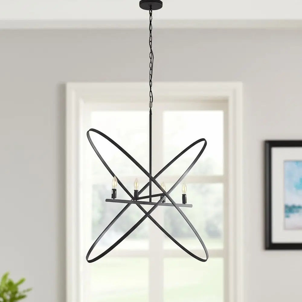 Black Unique Statement Four Light Metal Chandelier HomeRoots