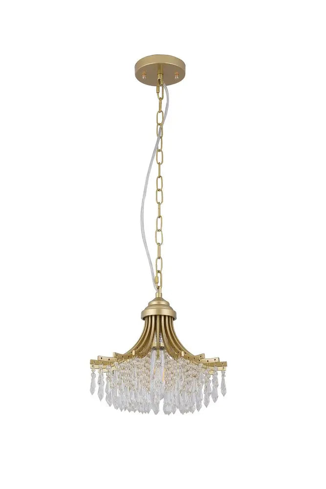 Clear And Gold Metal and Crystals Chandelier With Clear Shade HomeRoots