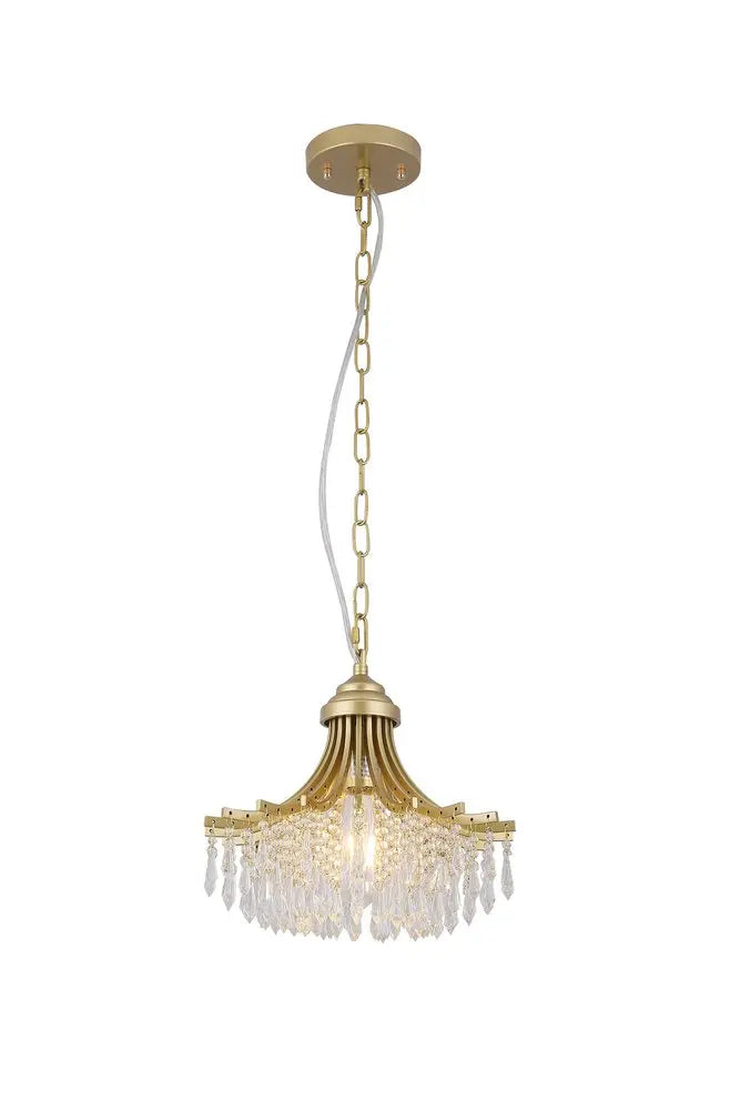 Clear And Gold Metal and Crystals Chandelier With Clear Shade HomeRoots