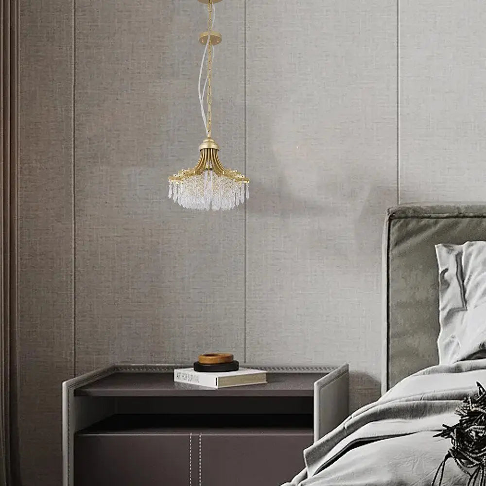 Clear And Gold Metal and Crystals Chandelier With Clear Shade HomeRoots