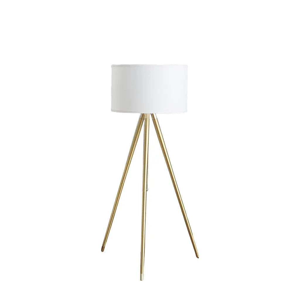 Gold Metal Adjustable Tripod Floor Lamp With White Linen Drum Shade HomeRoots