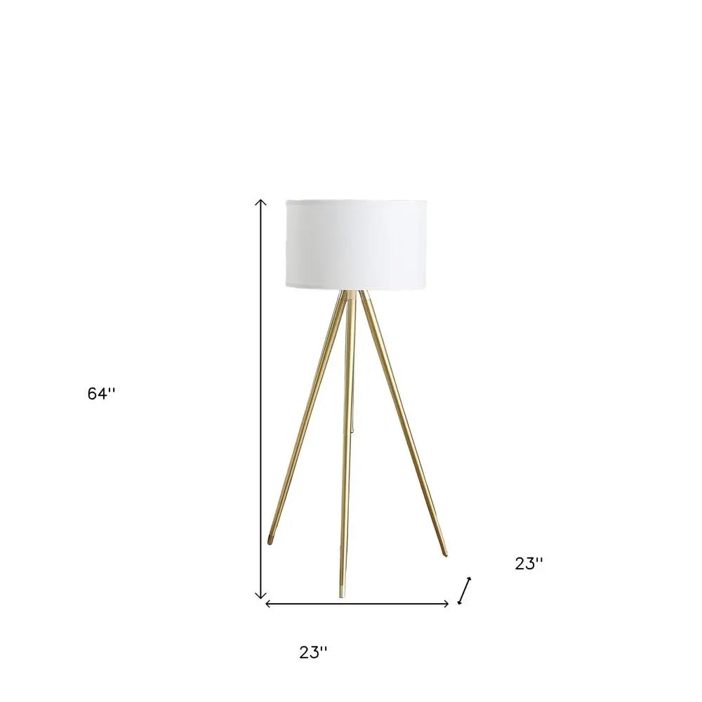 Gold Metal Adjustable Tripod Floor Lamp With White Linen Drum Shade HomeRoots