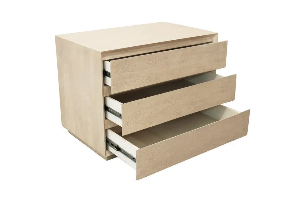 24" Natural Solid Wood Ribbed Texture Three Drawer Nightstand HomeRoots