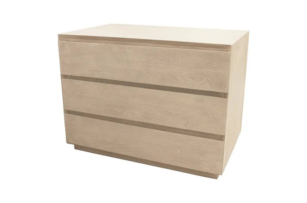 24" Natural Solid Wood Ribbed Texture Three Drawer Nightstand HomeRoots