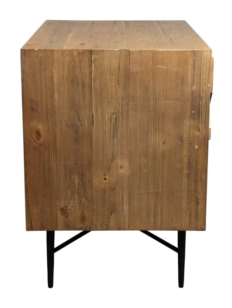 28" Natural Two Drawer Distressed Carved Geometric Solid Wood Nightstand HomeRoots