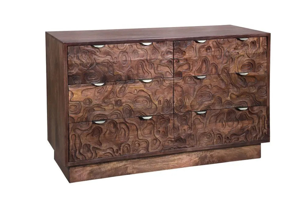 57" Brown Carved Abstract Solid Wood Six Drawer Dresser - NOBLE HOME INTERIORS